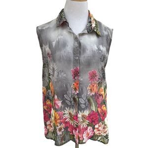 Rokoko by Dazz Sheer Floral Sleeveless Button Down Top S